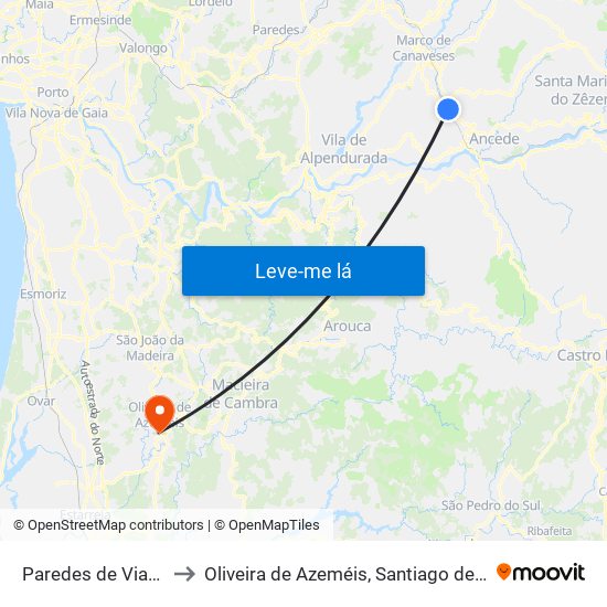 Paredes de Viadores e Manhuncelos to Oliveira de Azeméis, Santiago de Riba-Ul, Ul, Macinhata da Seixa e Madail map