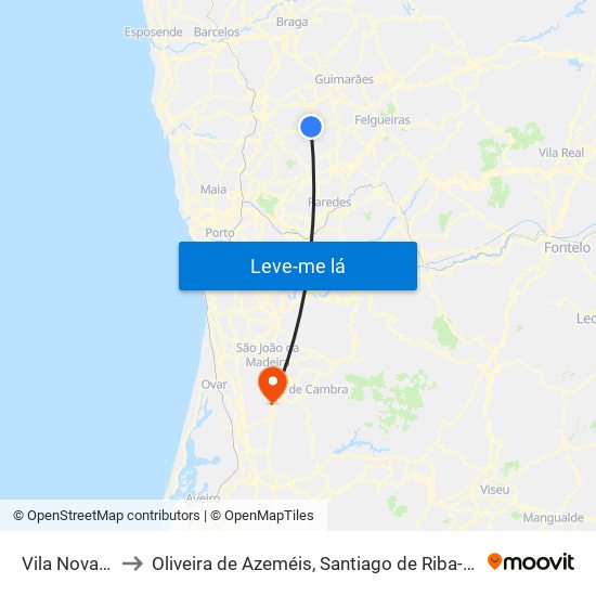 Vila Nova do Campo to Oliveira de Azeméis, Santiago de Riba-Ul, Ul, Macinhata da Seixa e Madail map