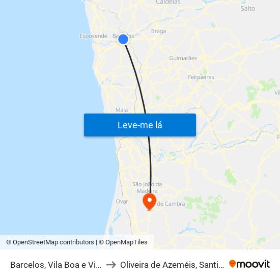 Barcelos, Vila Boa e Vila Frescainha (São Martinho e São Pedro) to Oliveira de Azeméis, Santiago de Riba-Ul, Ul, Macinhata da Seixa e Madail map