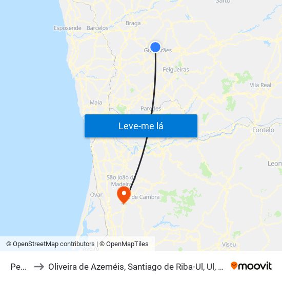 Pencelo to Oliveira de Azeméis, Santiago de Riba-Ul, Ul, Macinhata da Seixa e Madail map