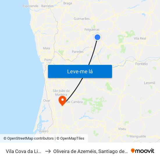 Vila Cova da Lixa e Borba de Godim to Oliveira de Azeméis, Santiago de Riba-Ul, Ul, Macinhata da Seixa e Madail map