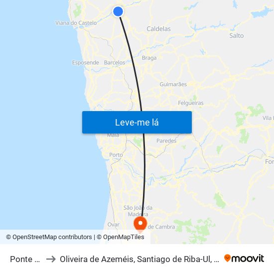 Ponte de Lima to Oliveira de Azeméis, Santiago de Riba-Ul, Ul, Macinhata da Seixa e Madail map