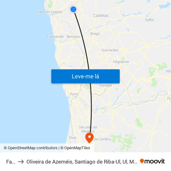 Facha to Oliveira de Azeméis, Santiago de Riba-Ul, Ul, Macinhata da Seixa e Madail map