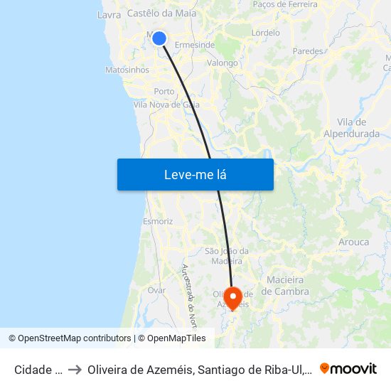 Cidade da Maia to Oliveira de Azeméis, Santiago de Riba-Ul, Ul, Macinhata da Seixa e Madail map