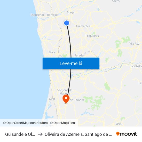 Guisande e Oliveira (São Pedro) to Oliveira de Azeméis, Santiago de Riba-Ul, Ul, Macinhata da Seixa e Madail map