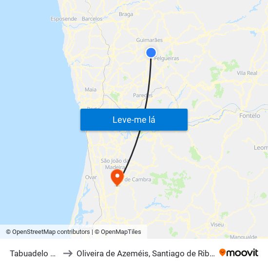 Tabuadelo e São Faustino to Oliveira de Azeméis, Santiago de Riba-Ul, Ul, Macinhata da Seixa e Madail map