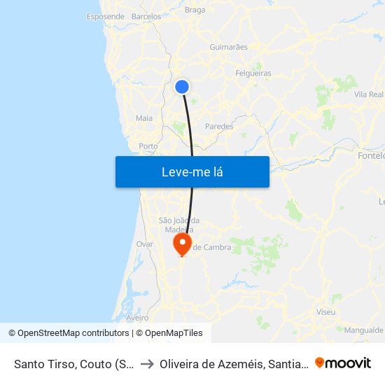 Santo Tirso, Couto (Santa Cristina e São Miguel) e Burgães to Oliveira de Azeméis, Santiago de Riba-Ul, Ul, Macinhata da Seixa e Madail map