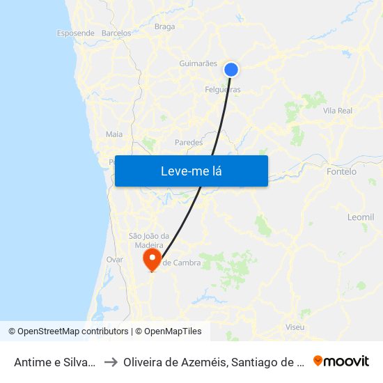 Antime e Silvares (São Clemente) to Oliveira de Azeméis, Santiago de Riba-Ul, Ul, Macinhata da Seixa e Madail map