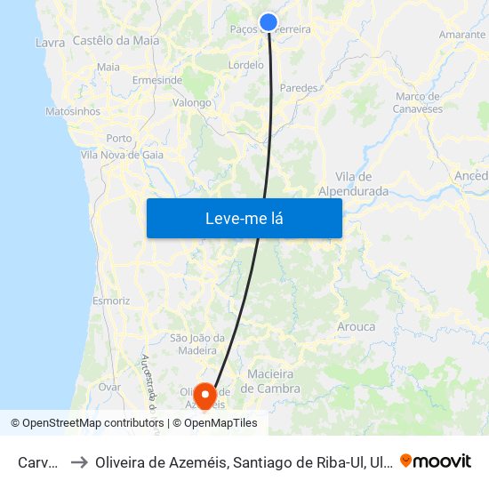 Carvalhosa to Oliveira de Azeméis, Santiago de Riba-Ul, Ul, Macinhata da Seixa e Madail map
