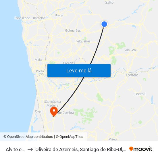 Alvite e Passos to Oliveira de Azeméis, Santiago de Riba-Ul, Ul, Macinhata da Seixa e Madail map