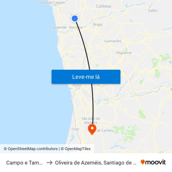 Campo e Tamel (São Pedro Fins) to Oliveira de Azeméis, Santiago de Riba-Ul, Ul, Macinhata da Seixa e Madail map