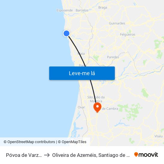 Póvoa de Varzim, Beiriz e Argivai to Oliveira de Azeméis, Santiago de Riba-Ul, Ul, Macinhata da Seixa e Madail map