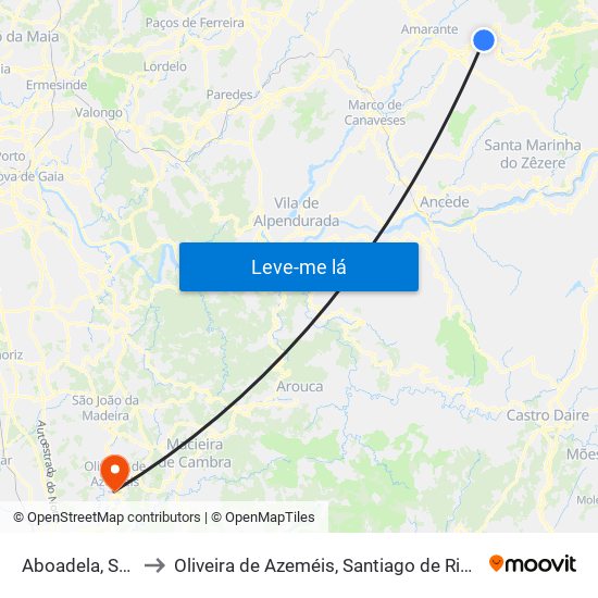 Aboadela, Sanche e Várzea to Oliveira de Azeméis, Santiago de Riba-Ul, Ul, Macinhata da Seixa e Madail map