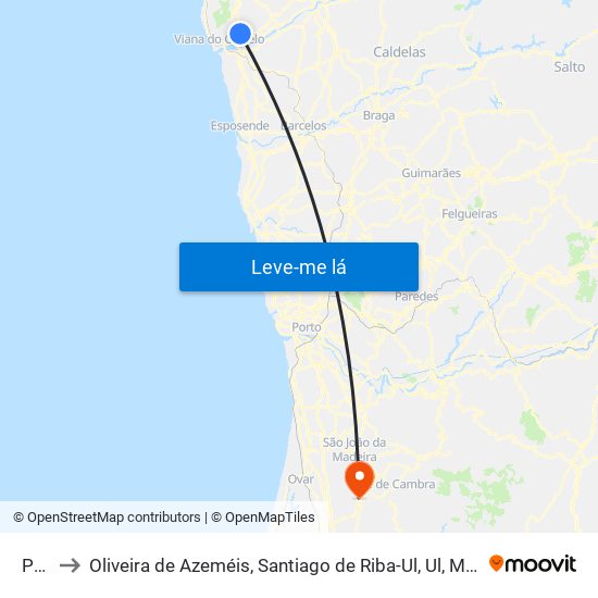 Perre to Oliveira de Azeméis, Santiago de Riba-Ul, Ul, Macinhata da Seixa e Madail map
