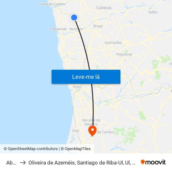 Aborim to Oliveira de Azeméis, Santiago de Riba-Ul, Ul, Macinhata da Seixa e Madail map