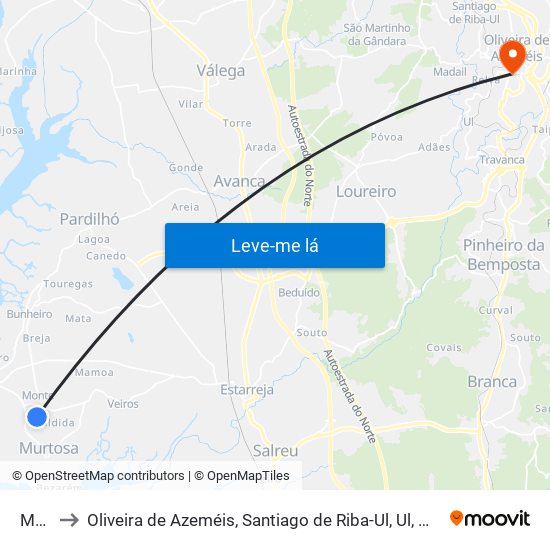 Monte to Oliveira de Azeméis, Santiago de Riba-Ul, Ul, Macinhata da Seixa e Madail map