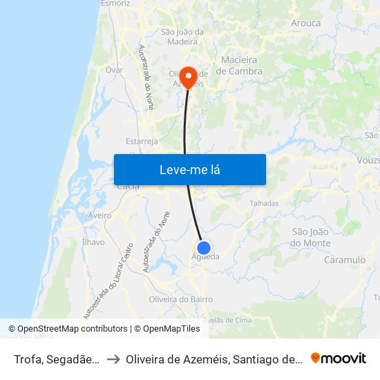Trofa, Segadães e Lamas do Vouga to Oliveira de Azeméis, Santiago de Riba-Ul, Ul, Macinhata da Seixa e Madail map