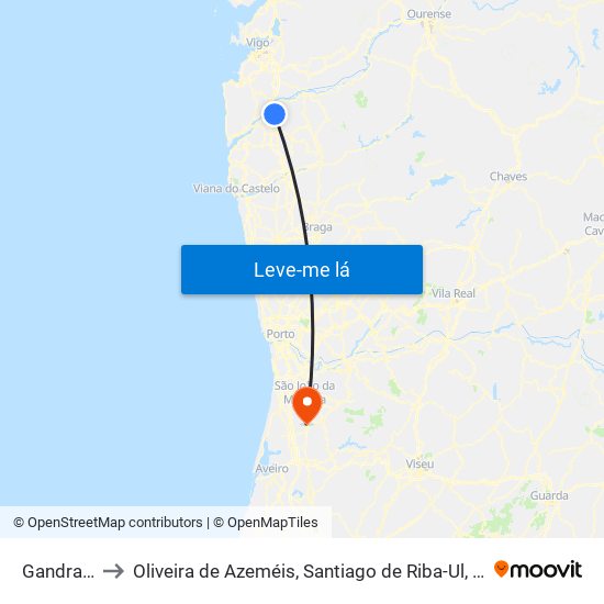 Gandra e Taião to Oliveira de Azeméis, Santiago de Riba-Ul, Ul, Macinhata da Seixa e Madail map