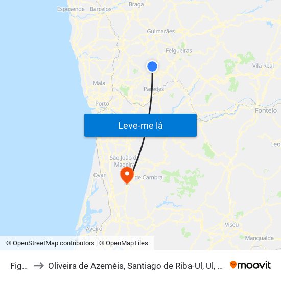 Figueiró to Oliveira de Azeméis, Santiago de Riba-Ul, Ul, Macinhata da Seixa e Madail map