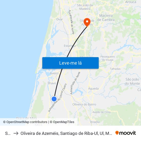 Sosa to Oliveira de Azeméis, Santiago de Riba-Ul, Ul, Macinhata da Seixa e Madail map