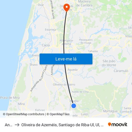 Anadia to Oliveira de Azeméis, Santiago de Riba-Ul, Ul, Macinhata da Seixa e Madail map