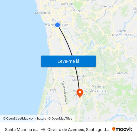 Santa Marinha e São Pedro da Afurada to Oliveira de Azeméis, Santiago de Riba-Ul, Ul, Macinhata da Seixa e Madail map