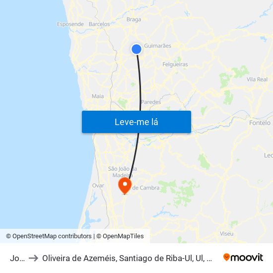 Joane to Oliveira de Azeméis, Santiago de Riba-Ul, Ul, Macinhata da Seixa e Madail map