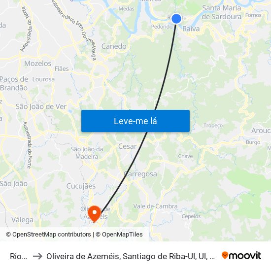 Rio Mau to Oliveira de Azeméis, Santiago de Riba-Ul, Ul, Macinhata da Seixa e Madail map