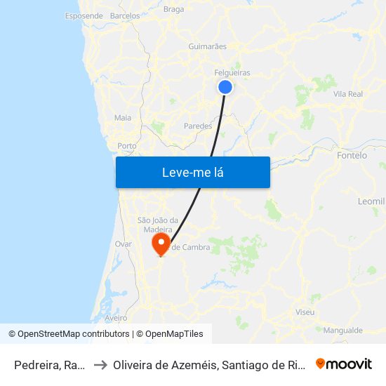 Pedreira, Rande e Sernande to Oliveira de Azeméis, Santiago de Riba-Ul, Ul, Macinhata da Seixa e Madail map
