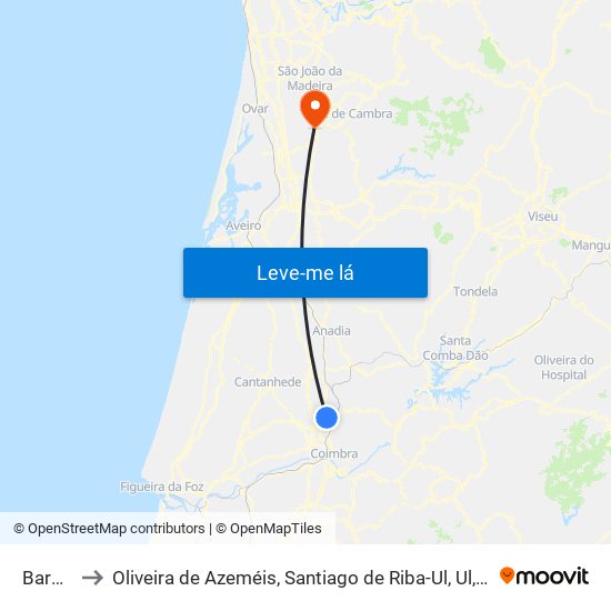 Barcouço to Oliveira de Azeméis, Santiago de Riba-Ul, Ul, Macinhata da Seixa e Madail map