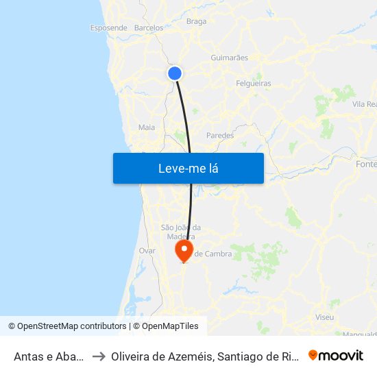 Antas e Abade de Vermoim to Oliveira de Azeméis, Santiago de Riba-Ul, Ul, Macinhata da Seixa e Madail map
