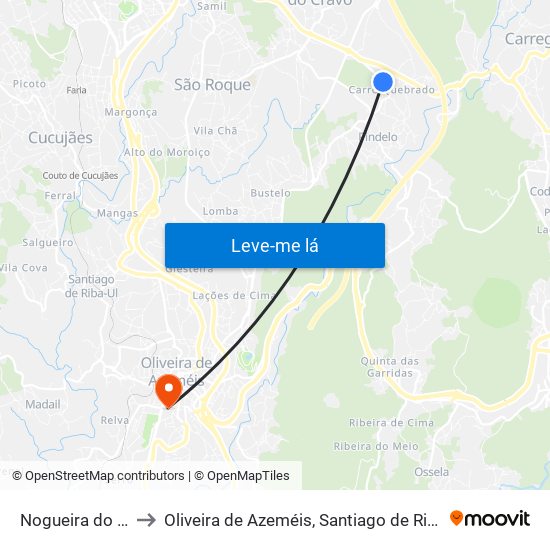 Nogueira do Cravo e Pindelo to Oliveira de Azeméis, Santiago de Riba-Ul, Ul, Macinhata da Seixa e Madail map