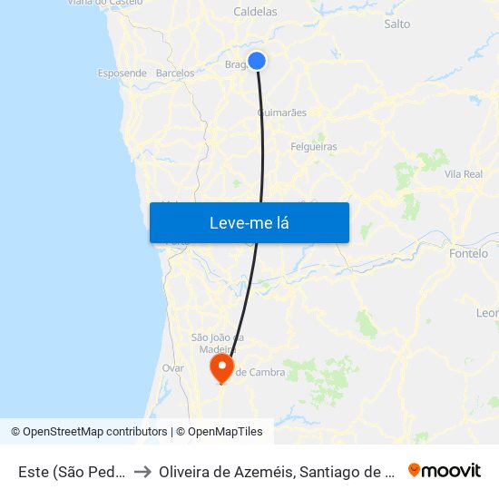 Este (São Pedro e São Mamede) to Oliveira de Azeméis, Santiago de Riba-Ul, Ul, Macinhata da Seixa e Madail map