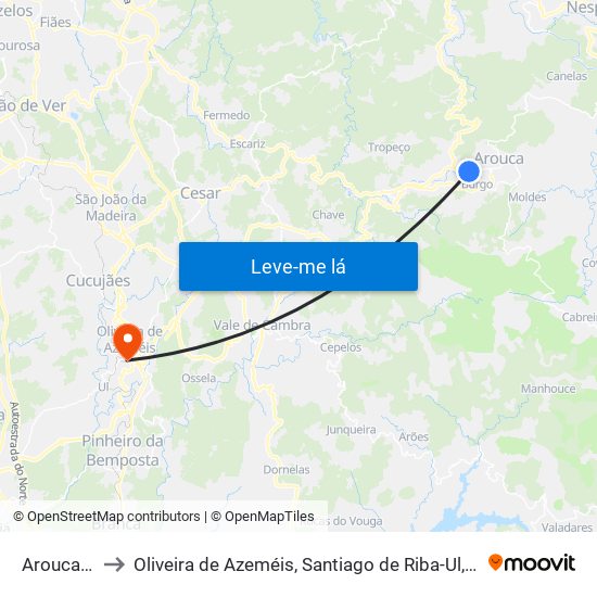 Arouca e Burgo to Oliveira de Azeméis, Santiago de Riba-Ul, Ul, Macinhata da Seixa e Madail map