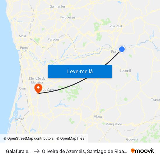 Galafura e Covelinhas to Oliveira de Azeméis, Santiago de Riba-Ul, Ul, Macinhata da Seixa e Madail map
