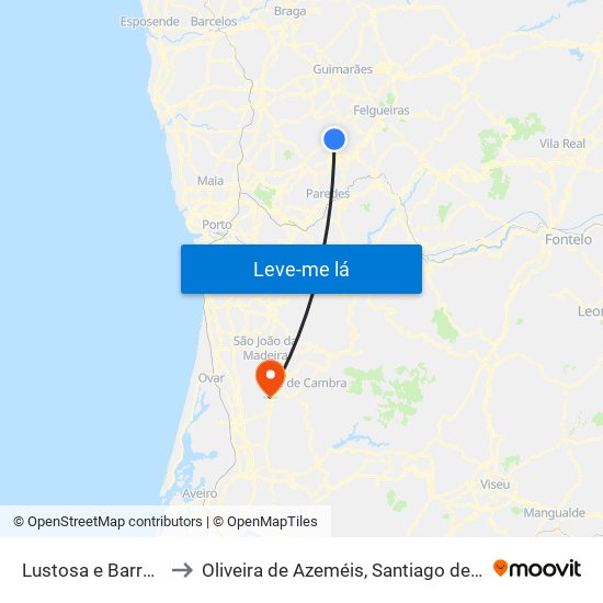 Lustosa e Barrosas (Santo Estêvão) to Oliveira de Azeméis, Santiago de Riba-Ul, Ul, Macinhata da Seixa e Madail map