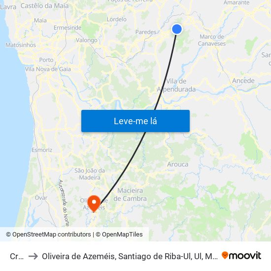 Croca to Oliveira de Azeméis, Santiago de Riba-Ul, Ul, Macinhata da Seixa e Madail map