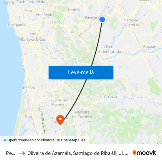 Penafiel to Oliveira de Azeméis, Santiago de Riba-Ul, Ul, Macinhata da Seixa e Madail map