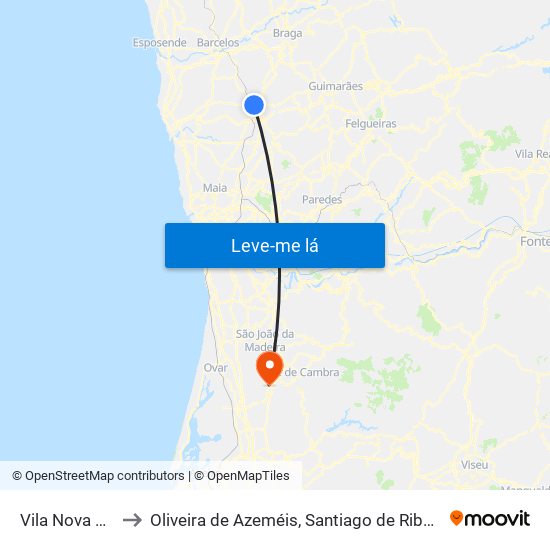 Vila Nova De Famalicão to Oliveira de Azeméis, Santiago de Riba-Ul, Ul, Macinhata da Seixa e Madail map