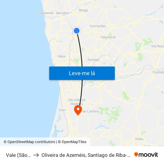 Vale (São Martinho) to Oliveira de Azeméis, Santiago de Riba-Ul, Ul, Macinhata da Seixa e Madail map