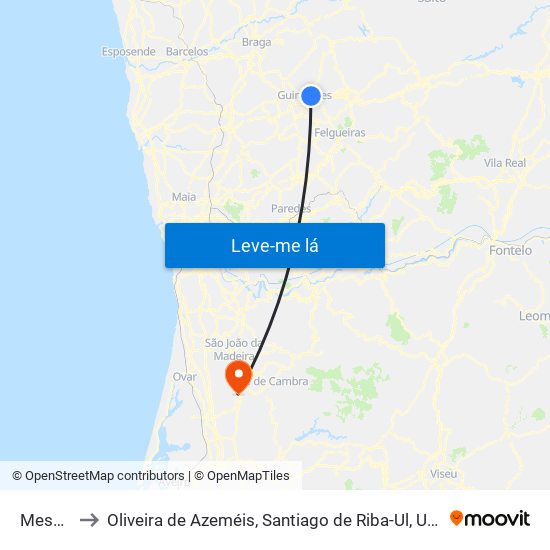 Mesão Frio to Oliveira de Azeméis, Santiago de Riba-Ul, Ul, Macinhata da Seixa e Madail map