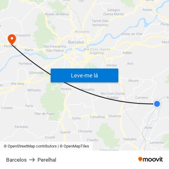 Barcelos to Perelhal map