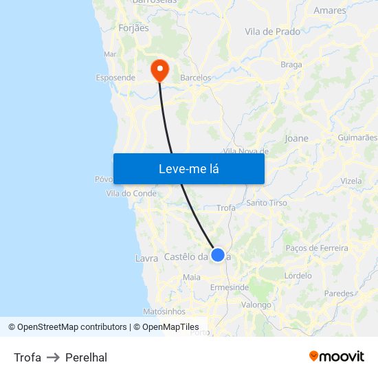 Trofa to Perelhal map