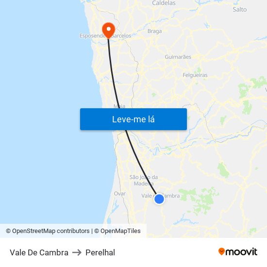 Vale De Cambra to Perelhal map