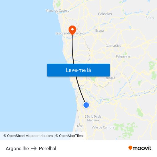 Argoncilhe to Perelhal map