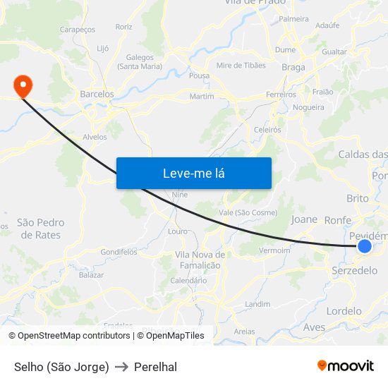 Selho (São Jorge) to Perelhal map