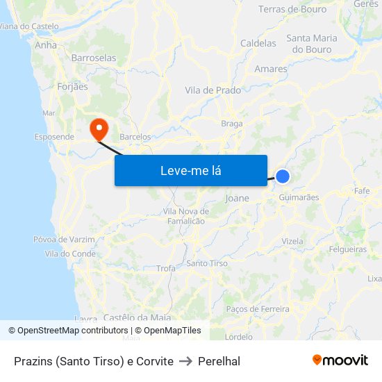 Prazins (Santo Tirso) e Corvite to Perelhal map