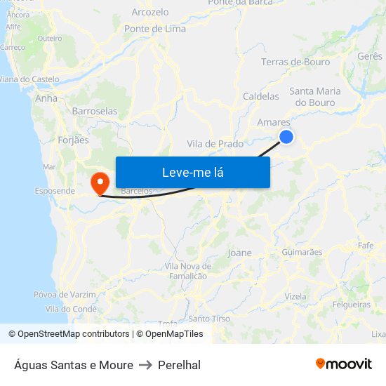 Águas Santas e Moure to Perelhal map