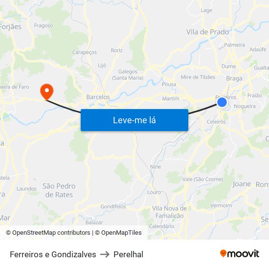 Ferreiros e Gondizalves to Perelhal map
