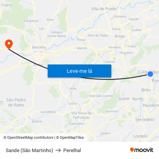 Sande (São Martinho) to Perelhal map